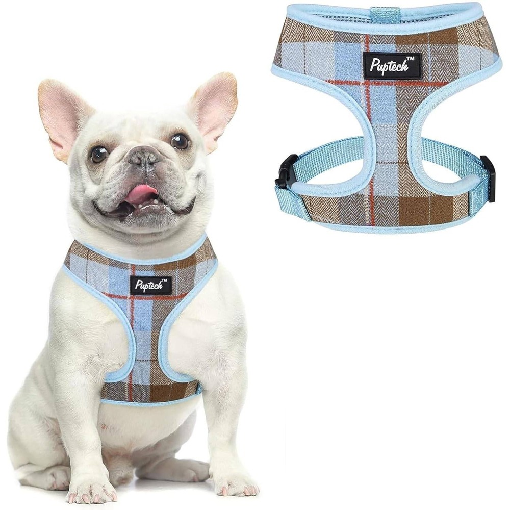 2‎ PACK PUPTECK Soft Mesh Dog Harness Pet Puppy Padded Vest No Pull Blue plaid M